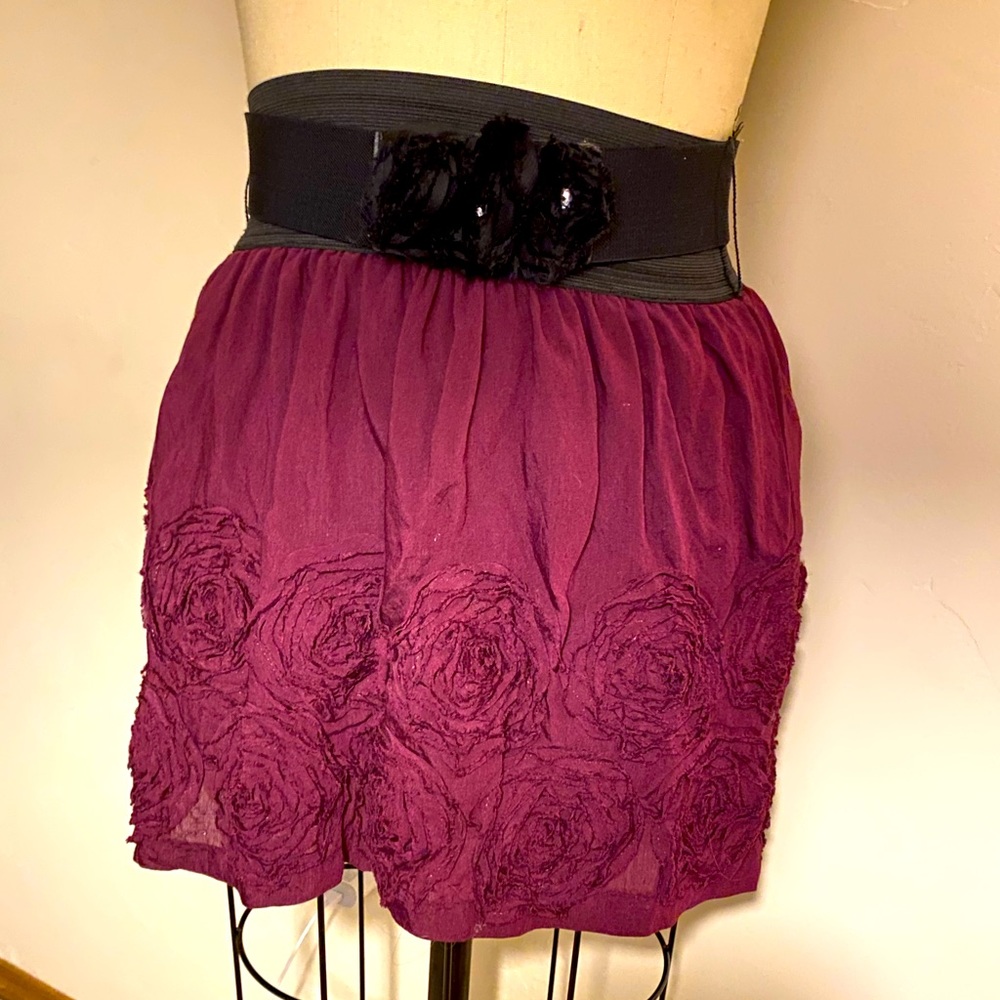 Maroon Skirt with Belt and Flower Details